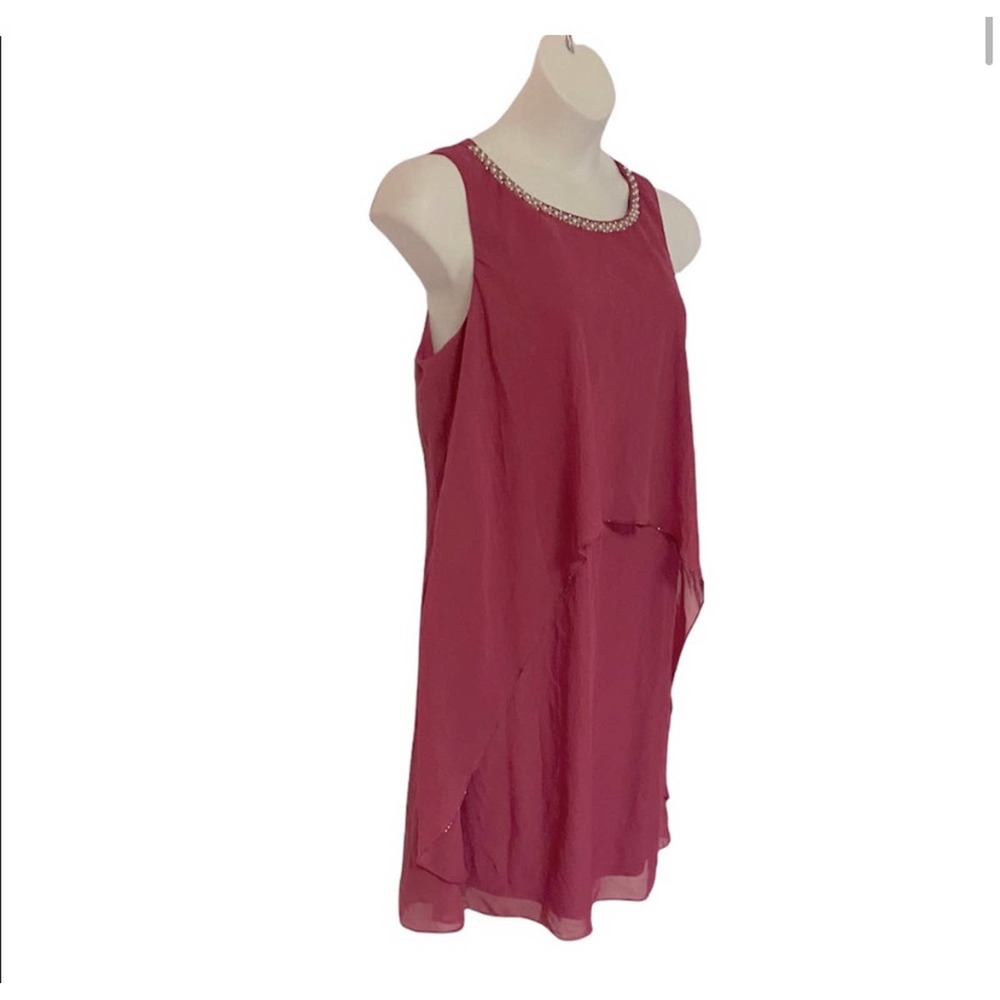 Midnight Velvet Georgette Shift Cocktail Party Guest Fuchsia Summer Beaded Dress - Picture 5 of 15